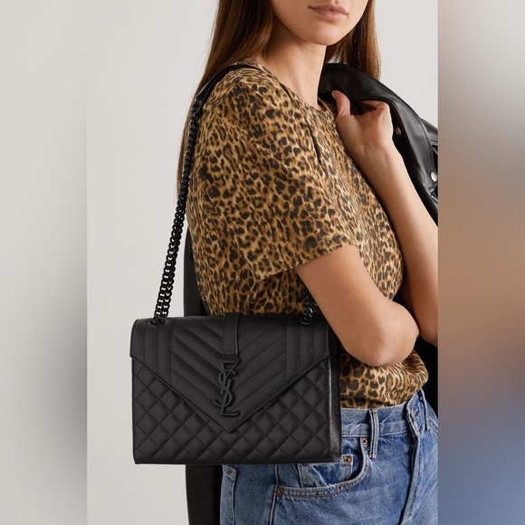 YSL All Black Mixed Matelasse Medium Shoulder Bag - Picture 3 of 15